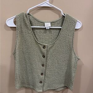 A New Day Olive Textured Button-Front Tank Top